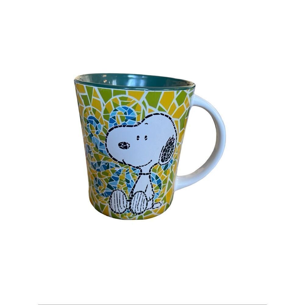 Gibson Peanuts Happy Mosiac Tile Green Yellow Blue Snoopy Coffee Mug Cup